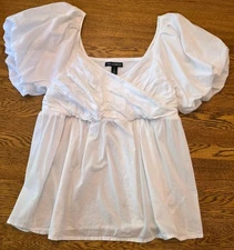 Large A Pea in the Pod Maternity White V-Neck Blouse Work Photos Boho Cottage