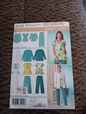 Simplicity 3542 Misses' Scrubs Pants Top Jacket Size 10-18 Easy-to-sew NEW UC FF