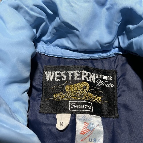 Vtg Sears Western Puffer Vest Mens Medium Mountain Print Outdoor Wear Rodeo - Picture 7 of 10