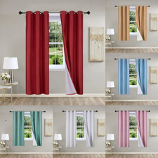 Set of 2 Blackout Curtains Faux Silk Window Thermal Insulated Lined All Size Noa
