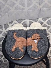 Lands End Goldendoodle Dog Applique Sherpa Indoor Outdooor Gray Clog Slippers