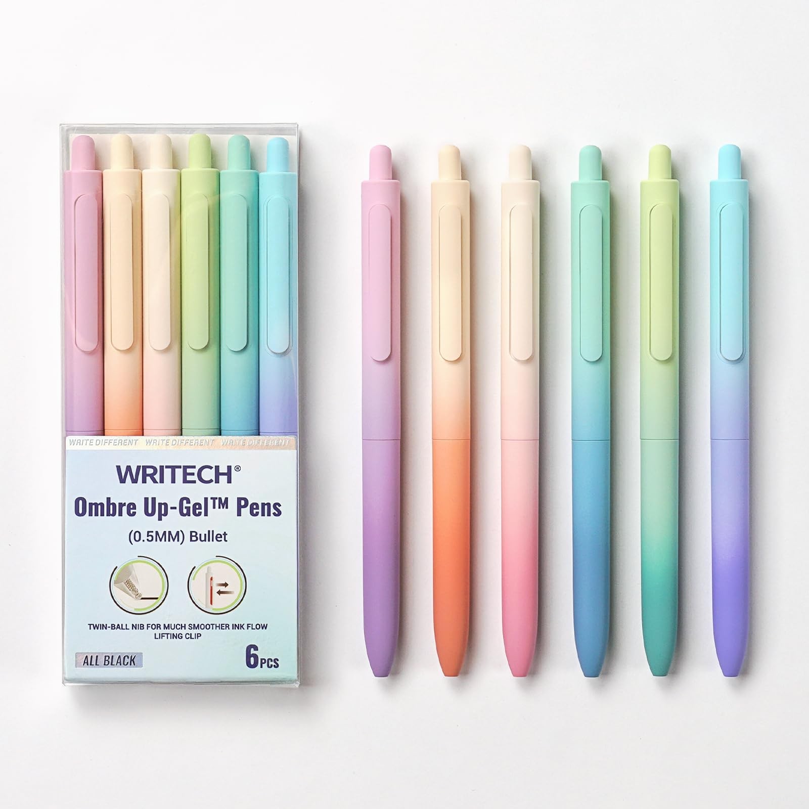 WRITECH Fine Point Gel Pens: 0.5mm Retractable Black Ink 6ct Smooth Writing No