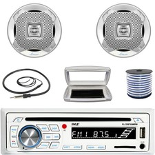 Pyle 1-DIN Bluetooth Marine CD Receiver W/White Cover, 2x 6.5" 400W Max Speakers