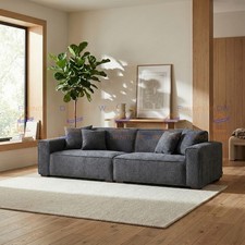 ALUXO® Dakota 4 Seater Large Sofa Charcoal Grey Boucle Feather Filled 3m Settee