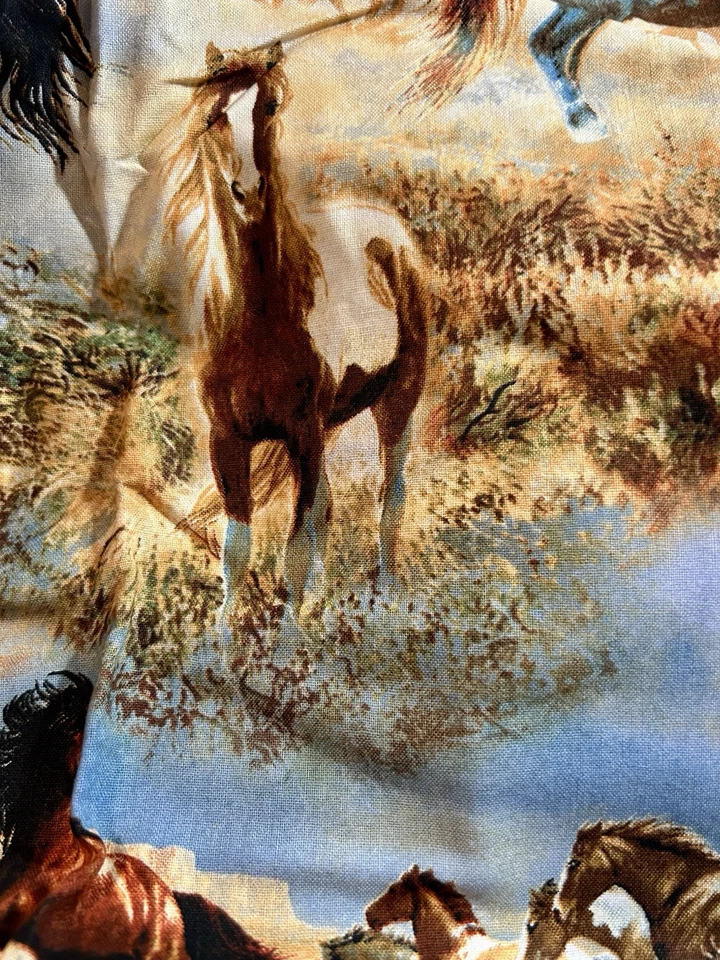 Бег дикий Western лошадей ткани многоцветный хлопок 1 ярд новый - Изображение 3 из 4