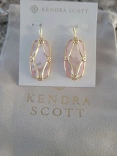 Kendra Scott Lattice Frame Elle Gold Blush Mother Of Pearl Drop Earrings NWT $75