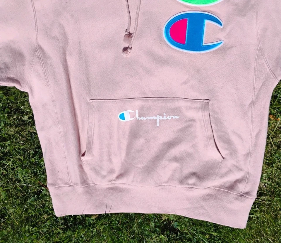 Champion Mujer L Life Sudadera con Capucha Pesada Tejido Inverso Rosa Colorido Logo Foto 2 de 4