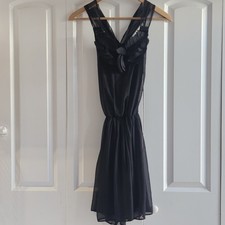 ASOS Women's Little Black Dress Size 6 Ruffle Detail Cross Strap Open Back Chic