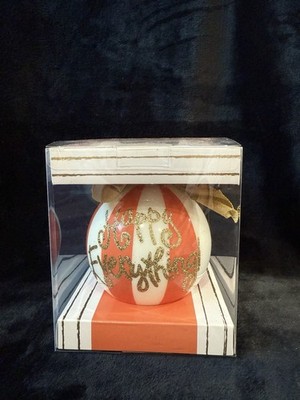 Happy Everything Christmas Ornament White  Glass Globe Coton Colors Decor Gift