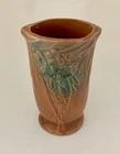 Vintage McCoy Art Pottery Leaves & Berries 6" Vase Matte Brown & Green