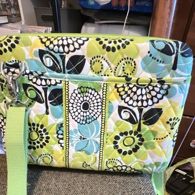 Vera Bradley Green Blue Floral Quilted Crossbody Bag Zip Detachable Strap