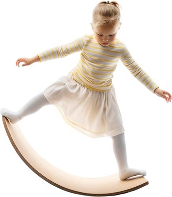 Giggle & Play 36'' Wooden Balance Board   Natural Curvy Wobble Board for Kids,...
