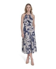 $188 Vince Camuto Woman’s Textured Cotton Halter Midi Dress Nevy Multi 8