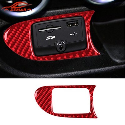 Red Carbon Fiber Interior USB/AUX Input Panel Cover Trim For Fiat 500L 2014-2017