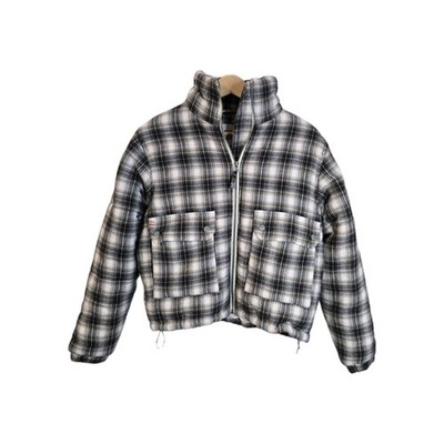 BDG Dixie Flannel Puffer Jacket Urban Outfitters Fall Winter Blue Grey Size XS