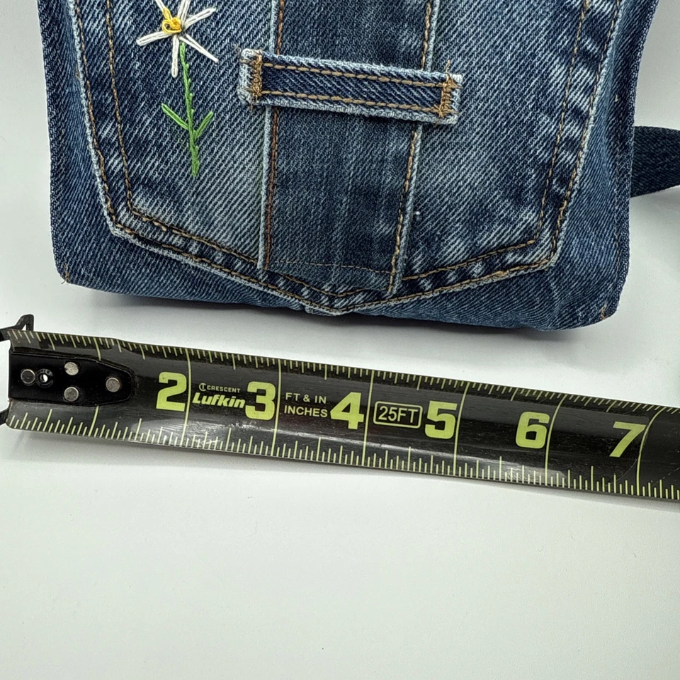 NUEVO Bolso Bandolera Jean Azul Denim Hecho a Mano Forrado con Patrón Naranja Brillante Foto 4 de 4