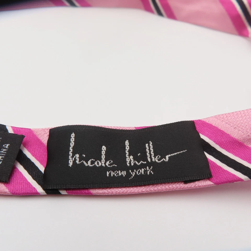 Pajarita Nicole Miller rosa negro a rayas 2,25" de ancho autocorbata seda Foto 3 de 4