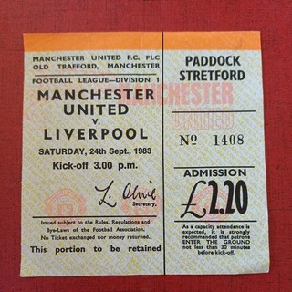 Manchester United V Liverpool Ticket Stub 24/9/1983