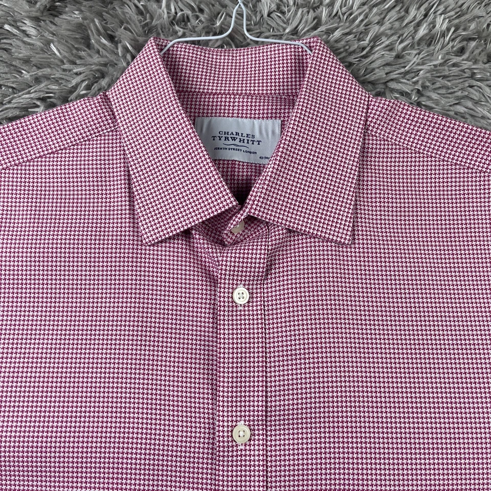 Charles Tyrwhitt Jermyn Street Dress Shirt Men 17/37 Houndstooth Red - Image 2 of 4