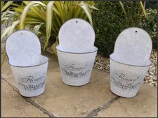 Set of 3 Hanging Wall Planter With Flower Logo Pale Grey Flat Back