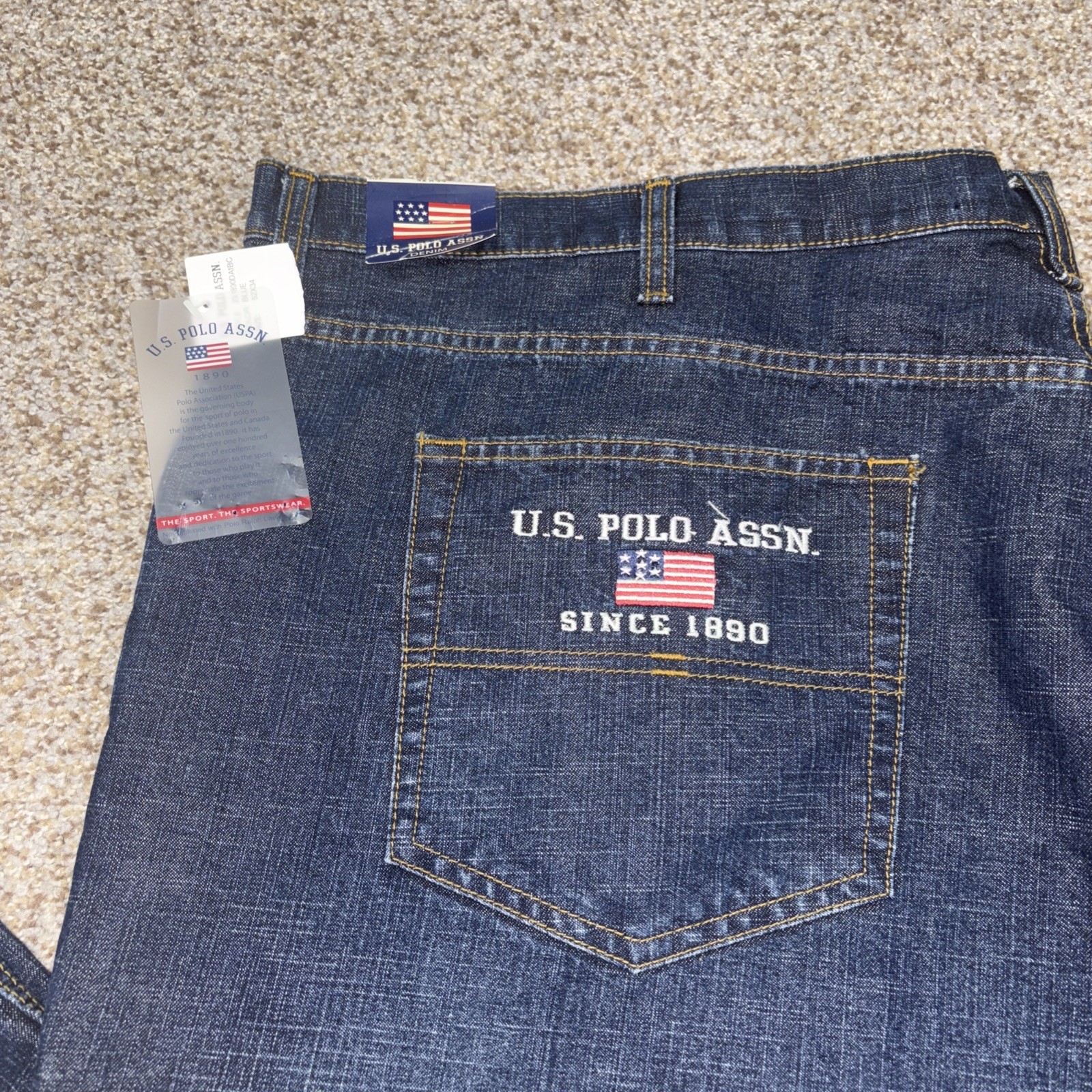 U.S. Polo Assn Jeans Mens 52x34 Denim Dark Wash Vtg Fits 51 X 34 NEW - View 2