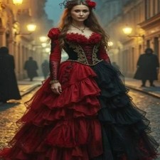 Gothic Evening Dress Witchy Halloween Costume Victorain Prom Dress Long Sleeve