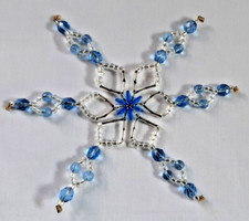 CZECH BEAD SNOWFLAKE CHRISTMAS ORNAMENT LIGHT BLUE AND CLEAR 22