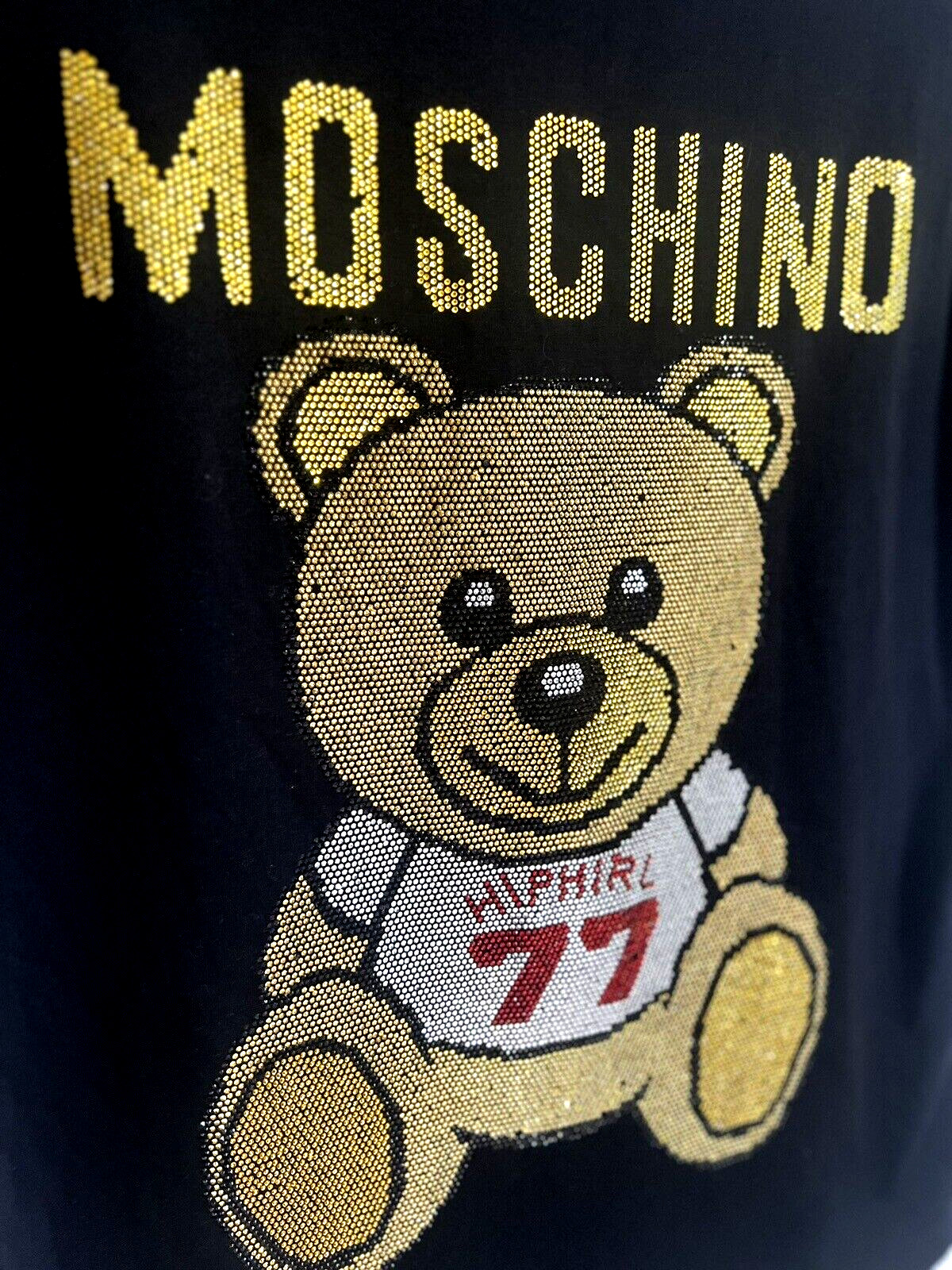Moschino Couture Milano Teddy Bear Crystal Limited Edition Black  T-Shirt sz L