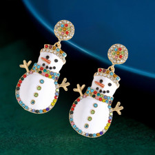 Multi-Color Crystal Rhinestone Enamel Snowman Stud Earrings