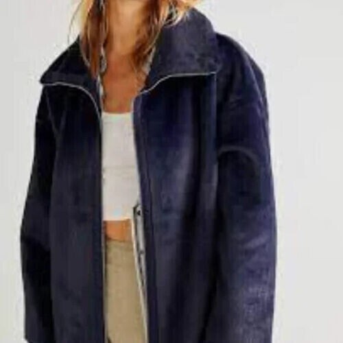 Free People Lana Oversize Faux Fur Coat Navy Blue Medium M | eBay