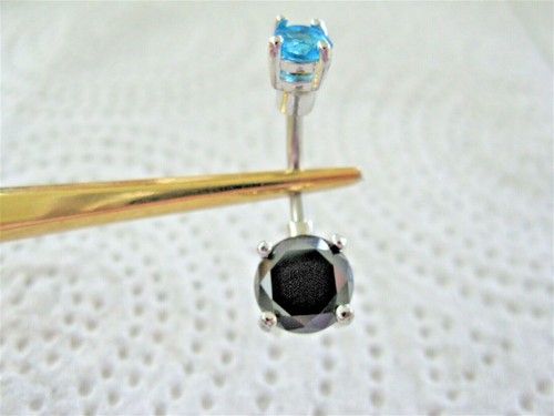 2.40ctw DOUBLE BLACK DIAMOND BELLY RING w/BLUE TOPAZ,CERTIFICATE,FREE DIA TESTER - Picture 4 of 5
