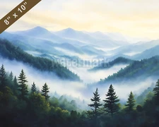 Great Smoky Mountains misty mountain morning oil painting 8x10 Print