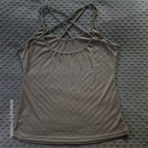 Tanque sin mangas de espagueti con tiras acanaladas color tostado topo (gris) ligero elástico suave XL - Imagen 7 de 9