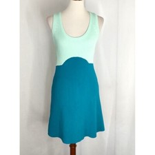 Zara Dress M Knit Ribbed Aqua Mint Colorblock Sleeveless A-line Summer Tank