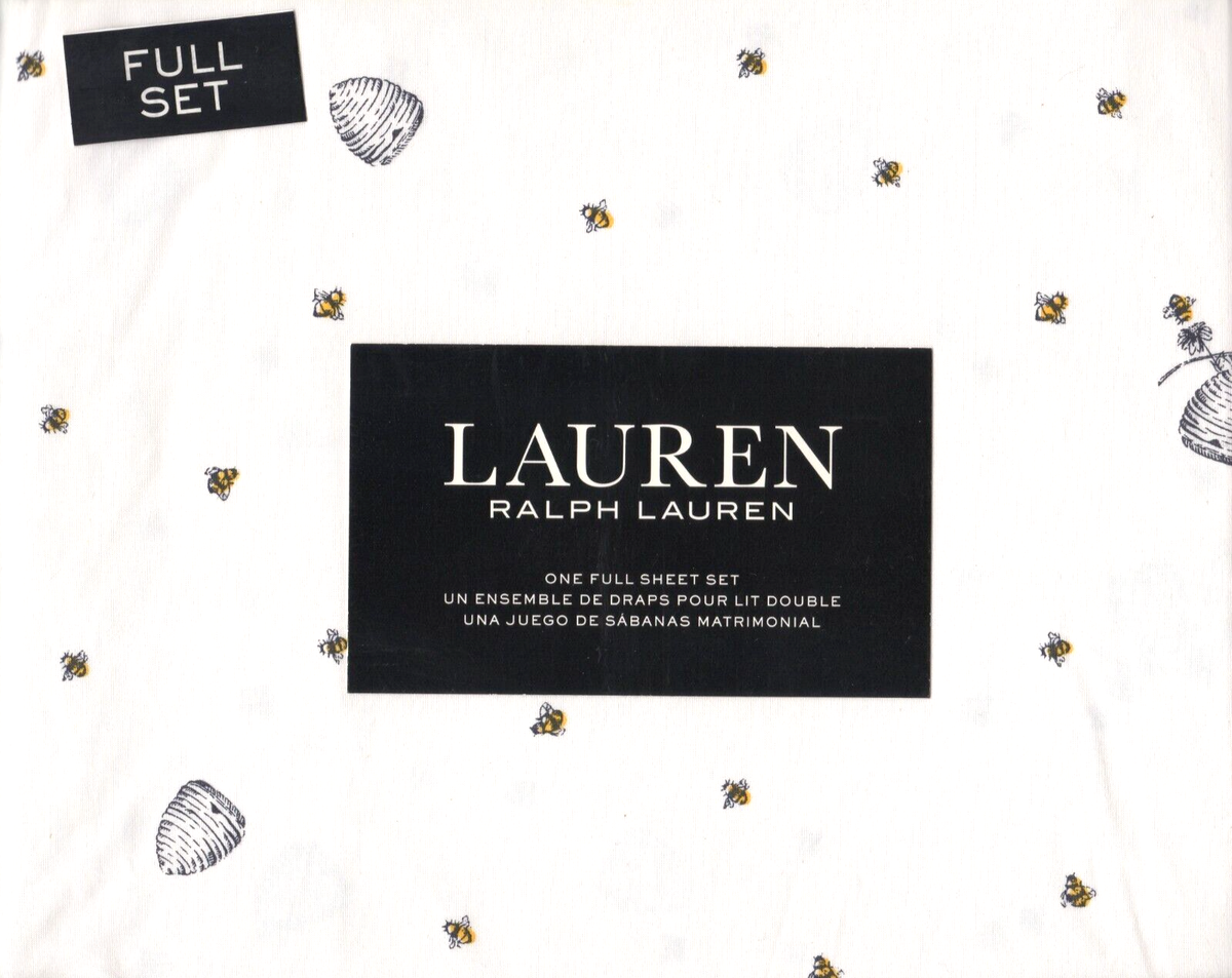 Ralph Lauren Full Sheet Set Honey Bees Yellow 4pc Cottage Novelty Farmhouse  Chic