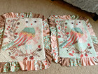 Owl Print Textured Pillow Shams set of two, ruffled edges, 20"x16"