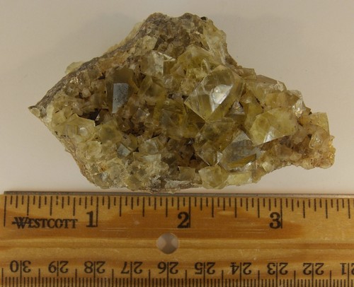 YELLOW FLUORITE CRYSTALS - 8 cm - HILTON MINE, ENGLAND 28486 - Picture 7 of 7