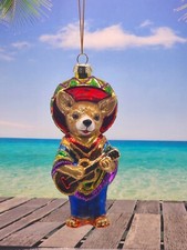 Mariachi Chihuahua Dog guitar Christmas Ornament World Market Glass MEXICO
