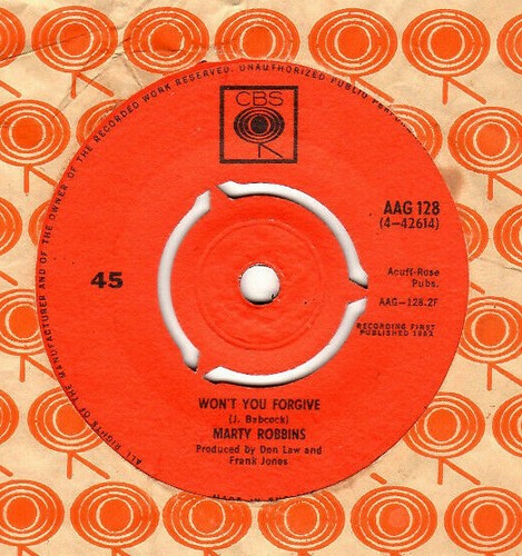 MARTY ROBBINS - RUBY ANN / WON'T YOU FORGIVE. UK ORIG 1962 7" & CO/SLEEVE. VG+ - Picture 4 of 4