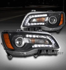 For 11-14 Chrysler 300 LED DRL Projector Headlight Headlamp Black Left+Right Set