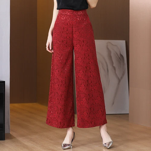 Womens Fashion Floral Wide Legs Casual High Waist Loose Straight Trousers Pants - Picture 1 of 15