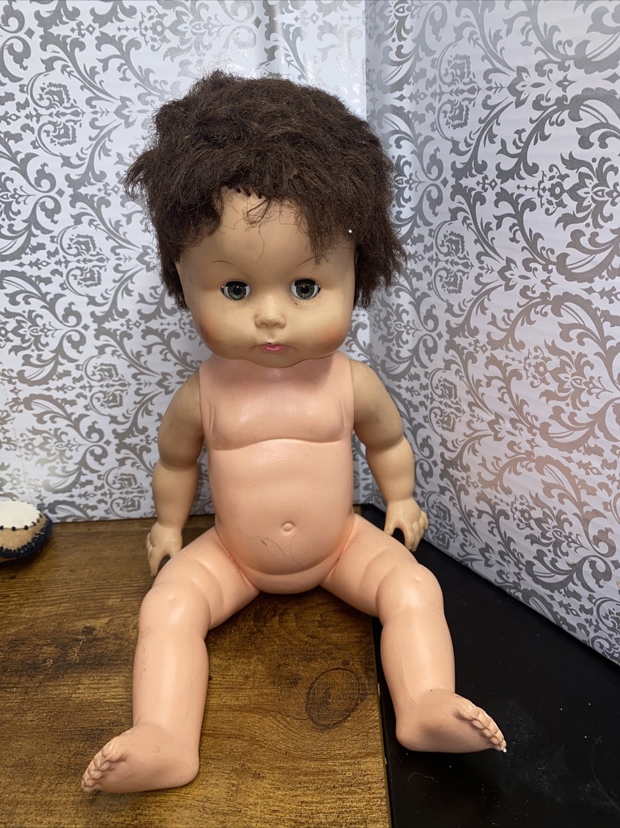 Vintage 14” Hard Plastic Baby Doll Sleepy Green Eyes Marked 1963