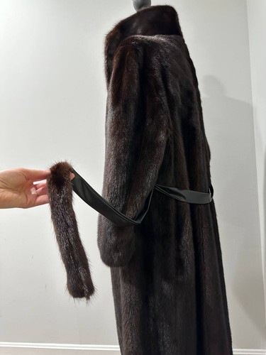 women real mink fur coat long with belt dark brown color size XL NEW!!! 1109798 - 第 13/24 張圖片