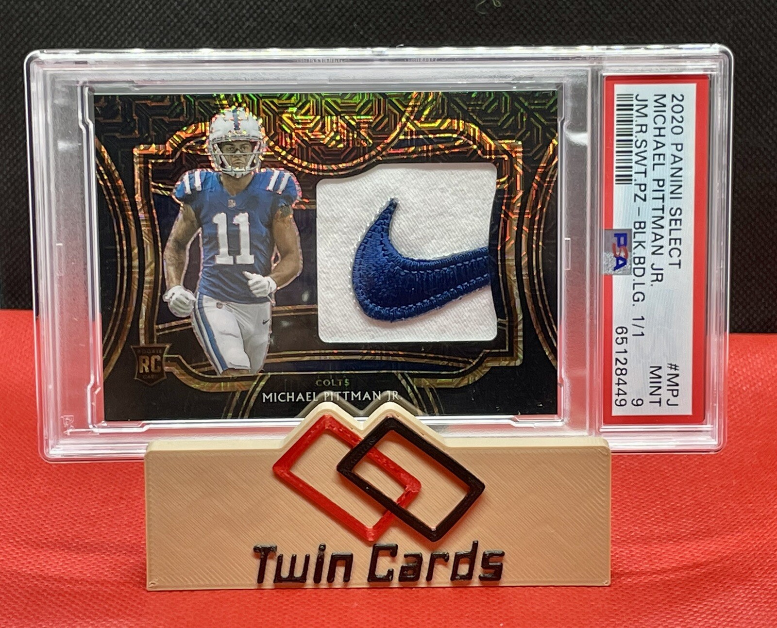 Michael Pittman Jr. Panini Select Jumbo Rookie Swatch Prizm #MPJ Black Brand Logo 1/1