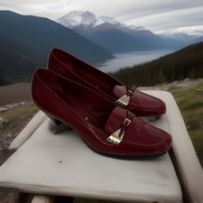 PRADA Red Burgundy Patent Leather Loafer Pumps Size 36.5 