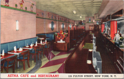 Aetna Cafe & Restaurant c1930's Art Deco Interior 125 Fulton St. New York City