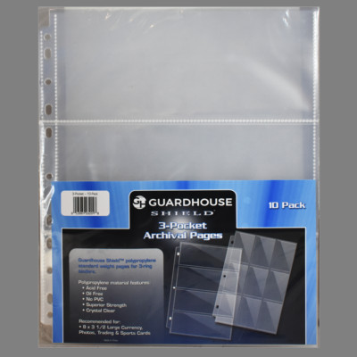 GuardHouse Shield 3 Pocket Banknote Album Pages for 3 and 4 Ring Binder 10 Pak