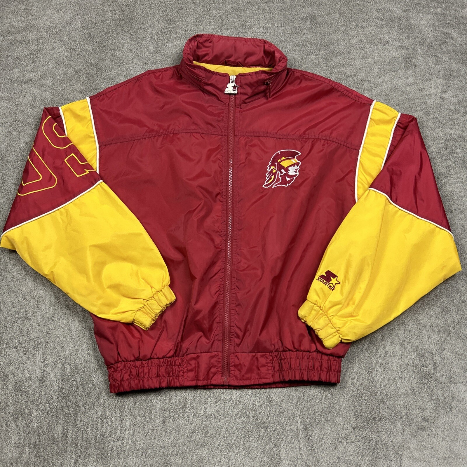 Vtg STARTER USC Trojans Jacket Windbreaker Red Full Zip NCAA Embroidered Logo