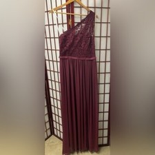 DAVID'S Bridal Formal Long Wine lace one shoulder Dress