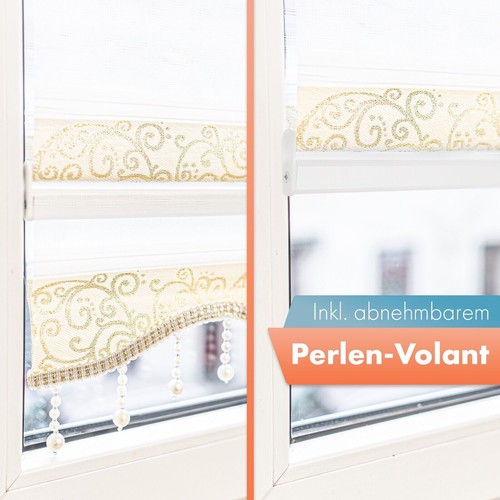 DOPPELROLLO OHNE BOHREN KLEMMROLLO FENSTER TÜR GARDINE MIT PERLEN GLITZERND GOLD - Bild 3 von 7